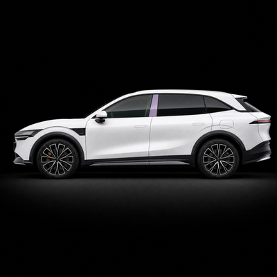 Pre-cut B-pillar protection film shown tinted lilac on the pillar trims of a white Zeekr 7X