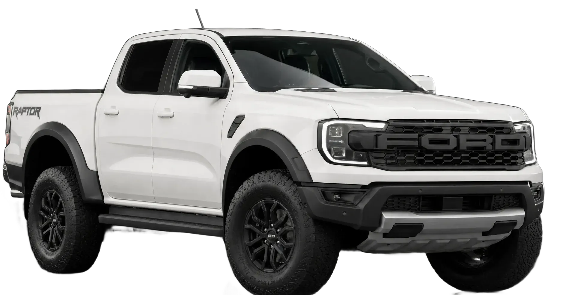 White Ford Ranger Raptor with Get PPF protection zones highlighted